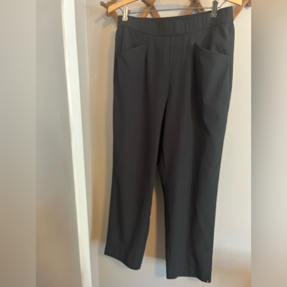 FIG black travel pants straight leg black zippered pocket and two front pockets